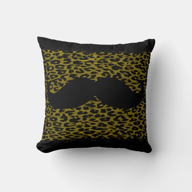 Schwarze Mustache auf Leopard-Haut Kissen (Vorderseite)