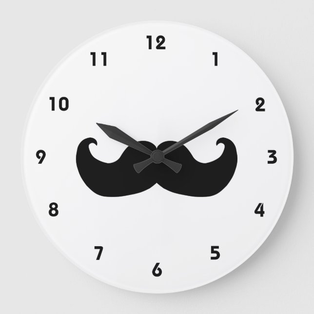Schwarze Mustache Wanduhr mit Zahlen (Vorderseite)