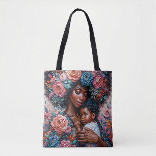 Schwarze Mutter und Kind Blumenportrait Art