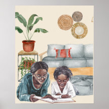 Schwarze Mutter und Tochter gemeinsam Mauer lesen 