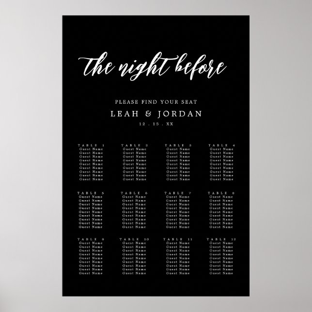 Schwarze Nacht vor Probe Sitzkarte Poster (Vorne)