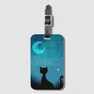 Schwarze Nachtkatze moderne Illustration funkelnde Gepäckanhänger