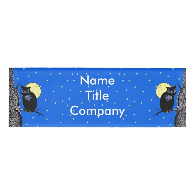 Schwarze Nachtschwärme Illustration Gelbe Mondster Namenschild (Vorderseite)