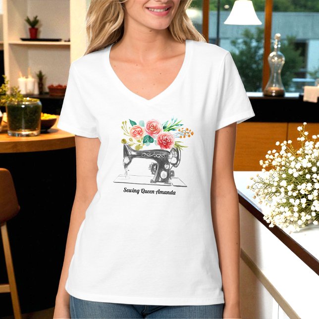 Schwarze Nähmaschine Seamstress T - Shirt (Von Creator hochgeladen)