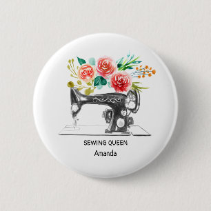 Schwarze Nähmaschine Weiße Naht Button