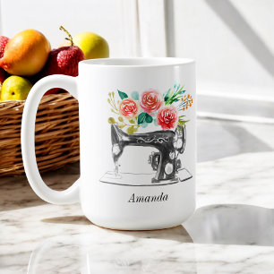 Schwarze Nähmaschine Zitat Rote Blumen Kaffeetasse