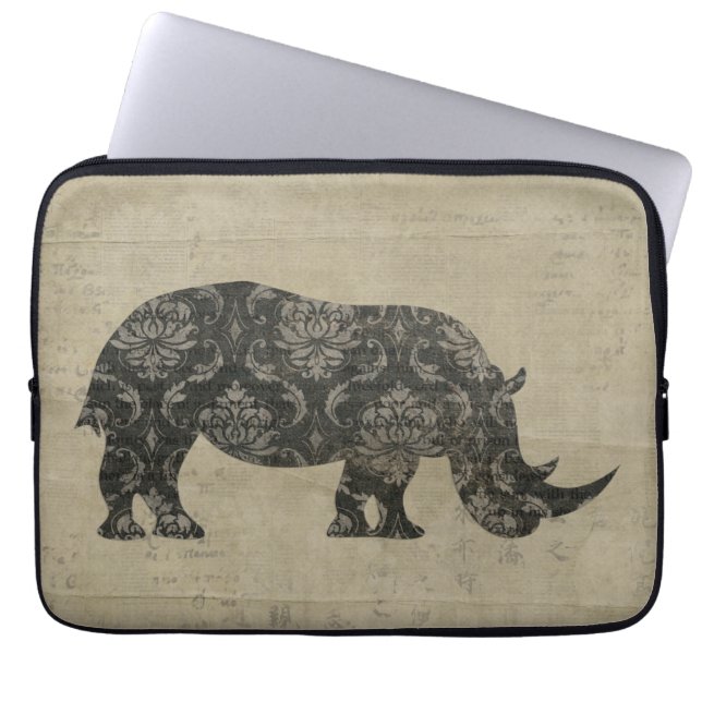 Schwarze Nashorn-Silhouette-Computer-Hülse Laptopschutzhülle (Vorderseite)