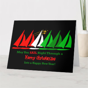 Schwarze nautische Weihnachtskarte mit Segelbooten Karte