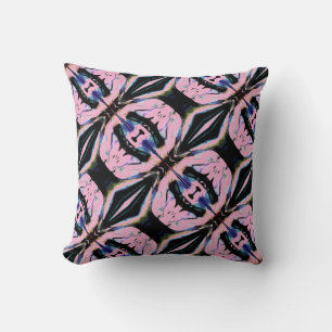 Schwarze Navy Rosa Gelbe Schräge Florale Kunstflie Kissen