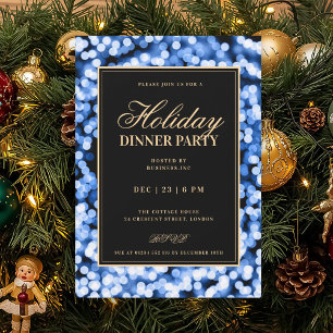 Schwarze & Navyblaue Glam-Lichter Feiertags-Dinner Einladung