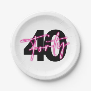 Schwarze Neon-Pink Vierzig 40. Geburtstag Papier T Pappteller