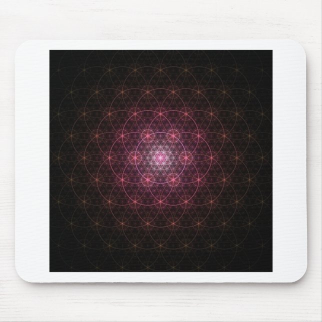 Schwarze NeonBlume des Lebens Mousepad (Vorne)
