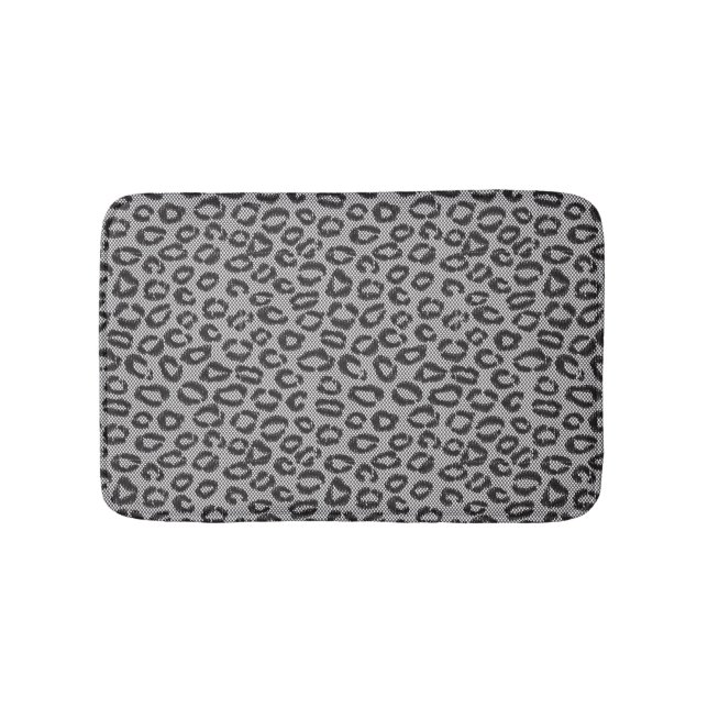 Schwarze Nettospitze mit Leopardmuster auf Weiß Badematte (Vorderseite)
