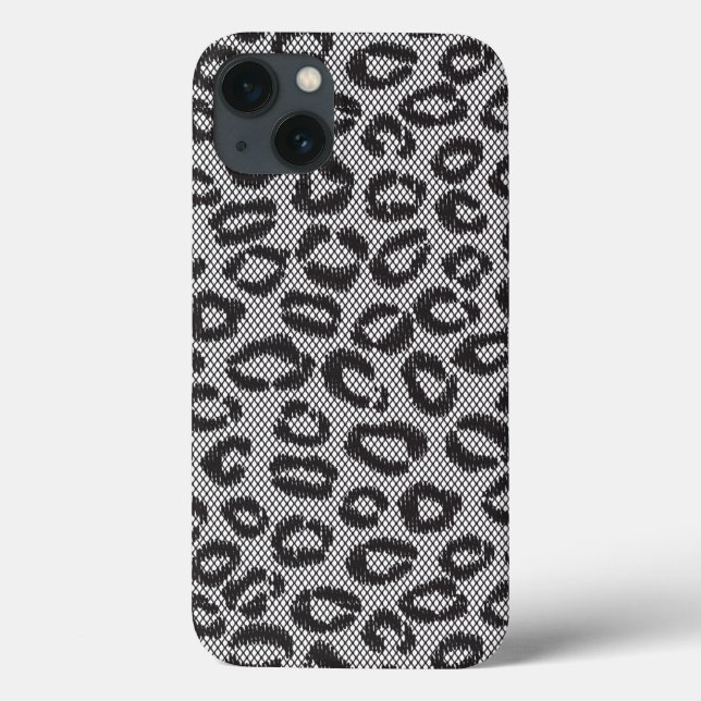 Schwarze Nettospitze mit Leopardmuster auf Weiß Case-Mate iPhone Hülle (Rückseite)