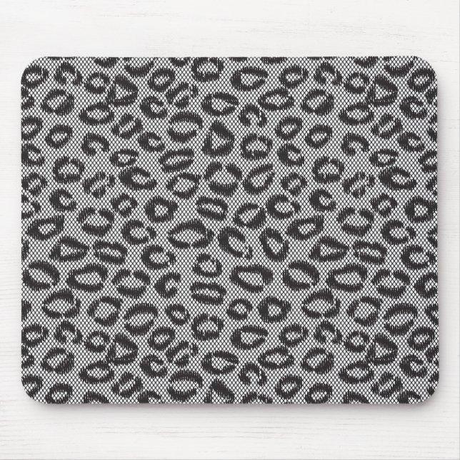 Schwarze Nettospitze mit Leopardmuster auf Weiß Mousepad (Vorne)