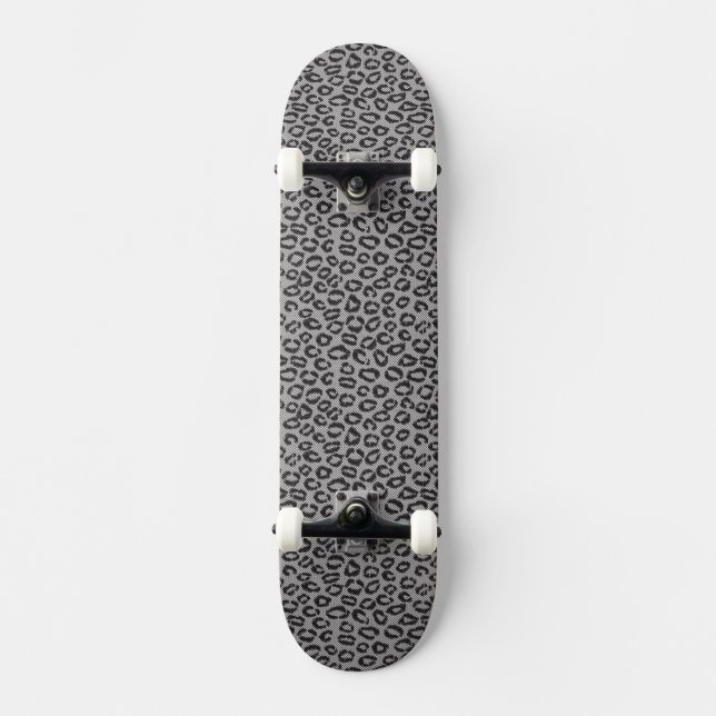 Schwarze Nettospitze mit Leopardmuster auf Weiß Skateboard (Vorderseite)