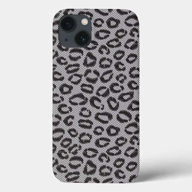 Schwarze Netzspitze mit Leopardenmuster auf weißem Case-Mate iPhone Hülle (Rückseite)