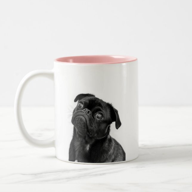 Schwarze niedliche Mops-Rosa Zwei-Ton Tasse (Links)