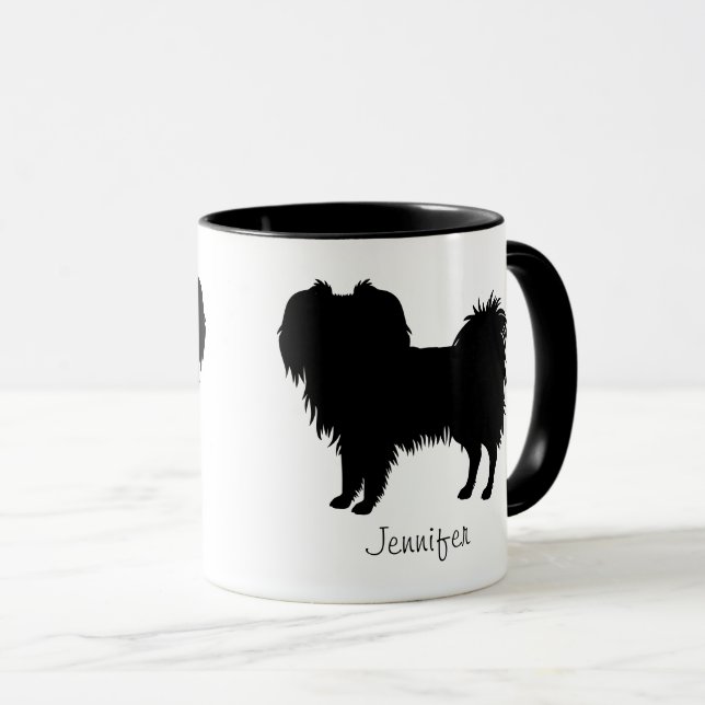 Schwarze (oder andere) Phalène-Hunde-Silhouette Tasse (VorderseiteRechts)