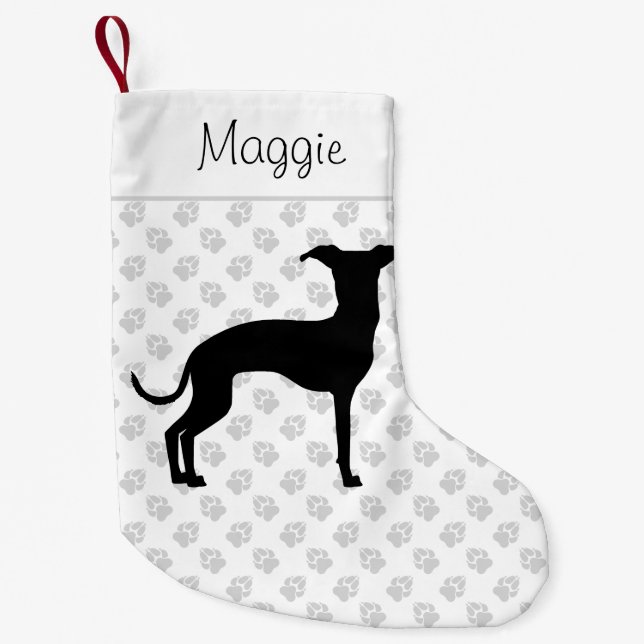 Schwarze (oder Ihre Farbe) italienische Greyhound- Kleiner Weihnachtsstrumpf (Vorderseite)