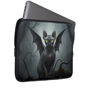 Schwarze Ohren Haarlose Elf Sphynx Cat Bat Wing Laptopschutzhülle