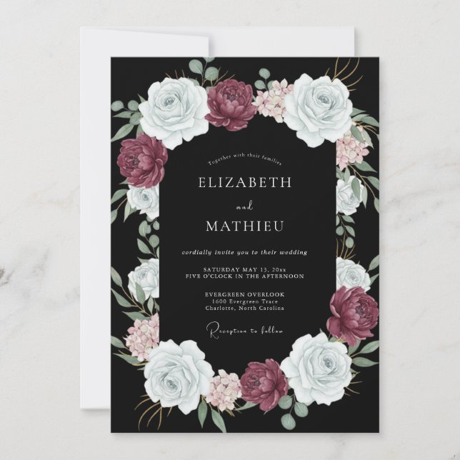 Schwarze opulente Abendhochzeit Einladung (Vorderseite)