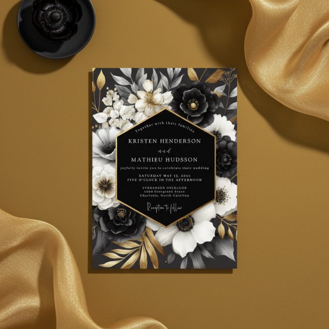 Schwarze opulente Blumenhochzeit Einladung (Von Creator hochgeladen)