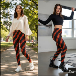 Schwarze Orange Cyber Glitch Diagonale Streifen Leggings