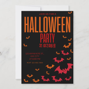 Schwarze orange Fledermäuse Halloween-Einladung 31 Einladung