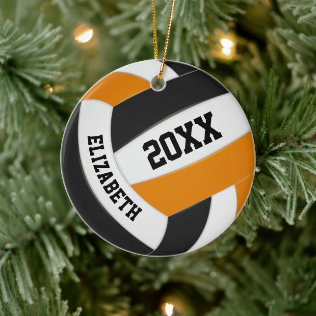 Schwarze Orange Girls Boys Team Volleyball Keramik Ornament (Baum)