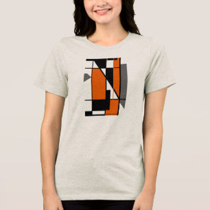 Schwarze Orange Graue MCM-Optik Geometrische Kunst Tri-Blend Shirt