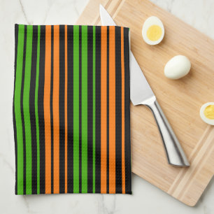 Schwarze Orange Grüne Vertikale Streifen Design   Geschirrtuch