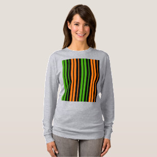 Schwarze Orange Grüne Vertikale Streifen Design T-Shirt