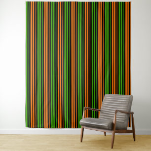 Schwarze Orange Grüne Vertikale Streifen Design Wandteppich