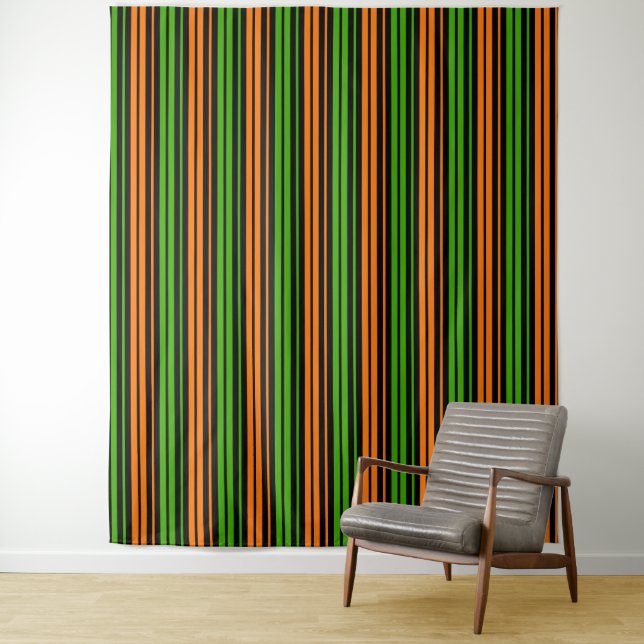 Schwarze Orange Grüne Vertikale Streifen Design   Wandteppich (Beispiel)