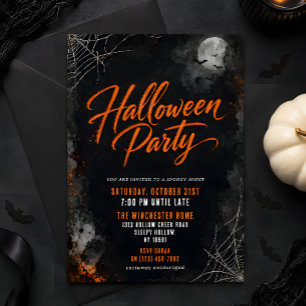 Schwarze & Orange Grunge Halloween-Party Einladung