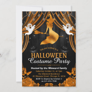 Schwarze & Orange Hexe & Schimmer Vorhänge Hallowe Einladung