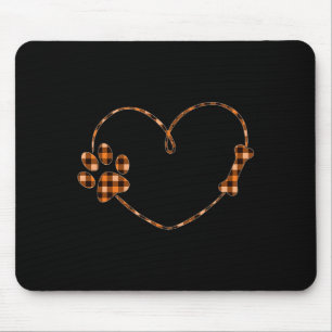 Schwarze Orange Karierte Hundepfote Herz Knochen H Mousepad