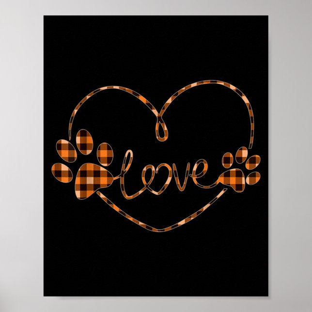 Schwarze Orange Karierte Hundepfote Herz Liebe Hal Poster (Vorne)