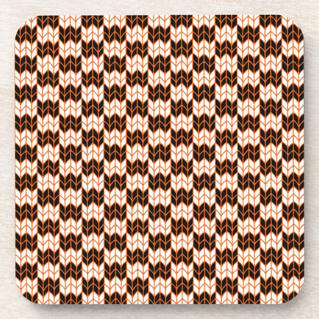 SCHWARZE ORANGE KARO STRICK Hard Plastic Untersetz Getränkeuntersetzer (Vorderseite)