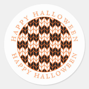 SCHWARZE ORANGE KARO STRICK Kleine Round Stickers