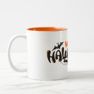 Schwarze Orange Minimalistische Frohe Halloween-Ta Zweifarbige Tasse