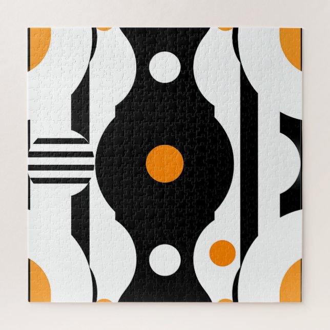 Schwarze Orange Retro-Mod-Geometrie Puzzle (Vertikal)
