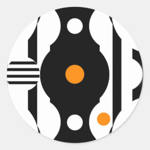 Schwarze Orange Retro-Mod-Geometrie Runder Aufkleber