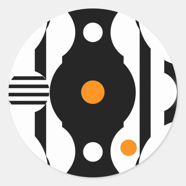 Schwarze Orange Retro-Mod-Geometrie Runder Aufkleber (Vorderseite)