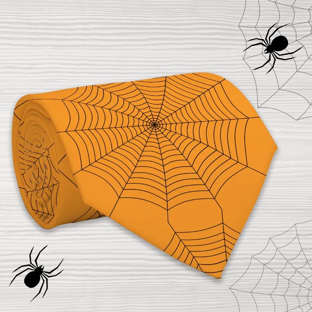 Schwarze orange Spinneweb Halloween-Muster Krawatte (Von Creator hochgeladen)