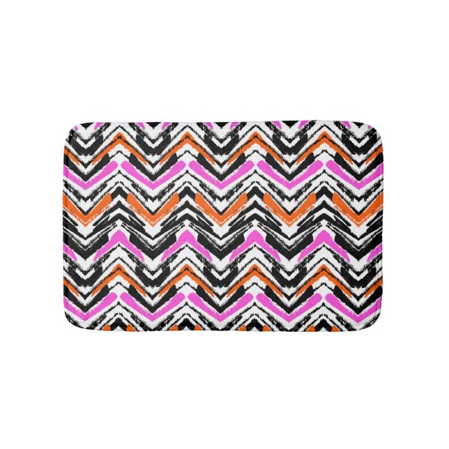 Schwarze, orange und rosa Hand gezeichnetes Badematte (Vorderseite)