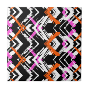 Schwarze, orange und rosa Hand gezeichnetes Fliese