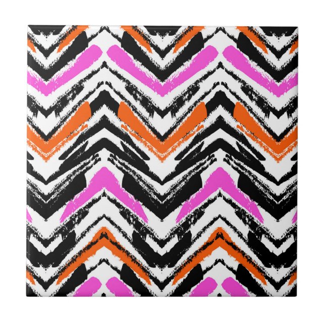 Schwarze, orange und rosa Hand gezeichnetes Fliese (Vorderseite)