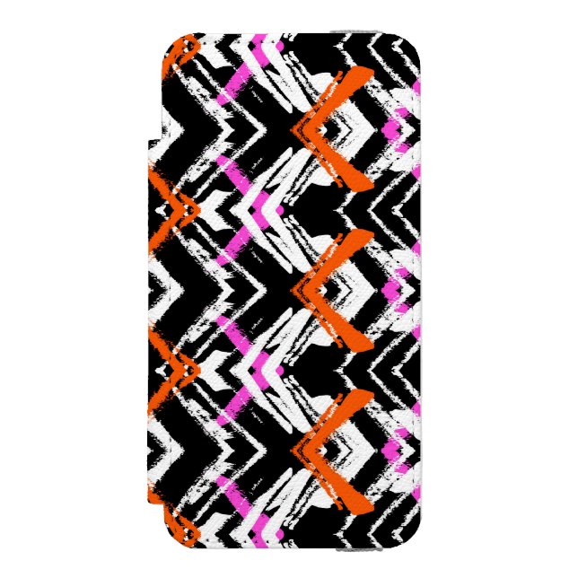 Schwarze, orange und rosa Hand gezeichnetes Incipio iPhone Geldbeutel-Hülle (Folio Vorderseite)